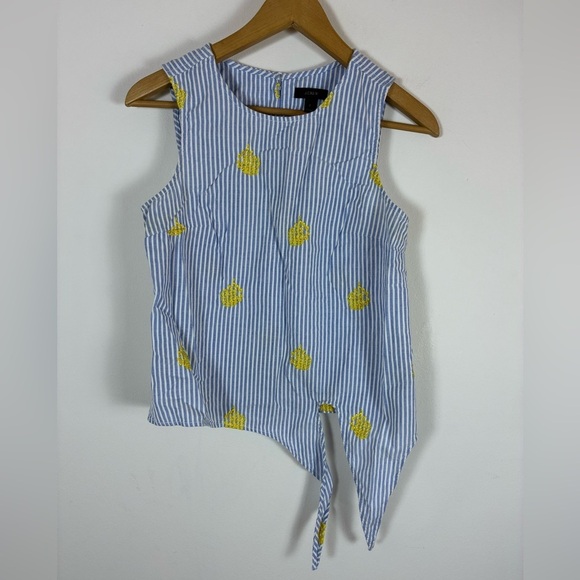 J Crew Top Striped Embroidered Pineapple Sleeveless Side Tie Coastal Nautical 2 - Picture 6 of 7